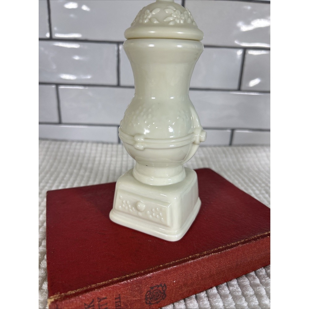 Vintage 1970s Avon POT-BELLY STOVE Milk Glass Moonwind Cologne Bottle